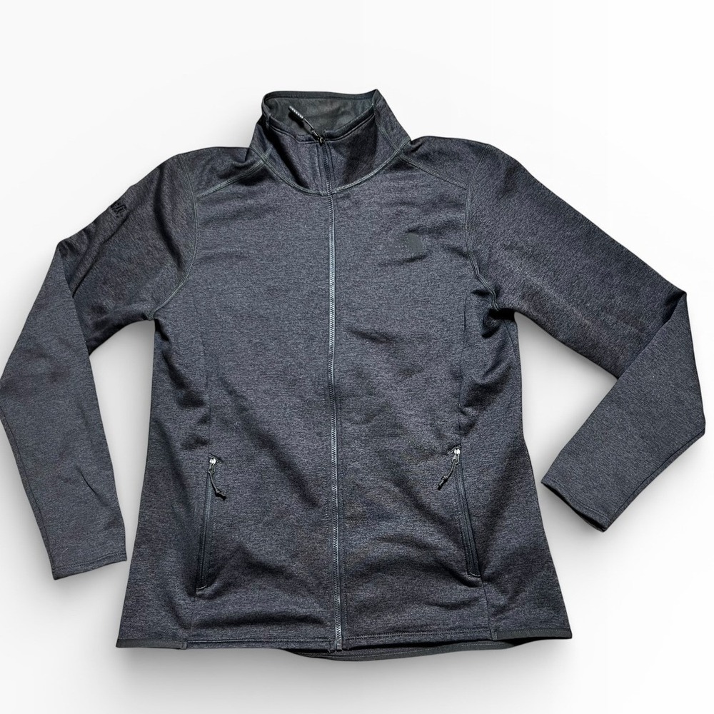 The North Face Womens Large Full Zip Softshell Fleece Jacket Heathered Dark Gray